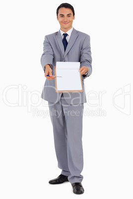 Portrait of a good-looking man showing a file