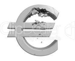 Rendered image of a crumbling Euro symbol