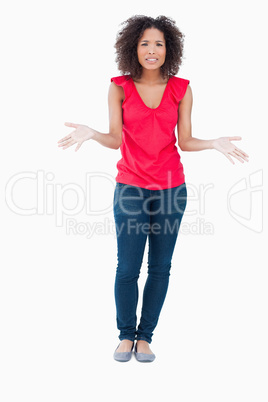 Young smiling woman wondering what happened