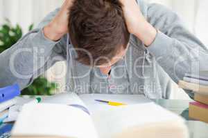 Student tearing his hair