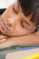 Close-up of a beautiful student sleeping