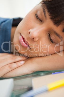 Close-up of a cute student sleeping