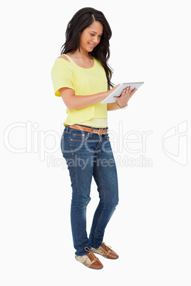 Latin student using a touch pad