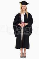 Blonde student in graduate robe