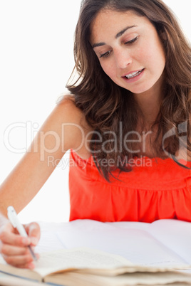 Close-up of a student doing her homework