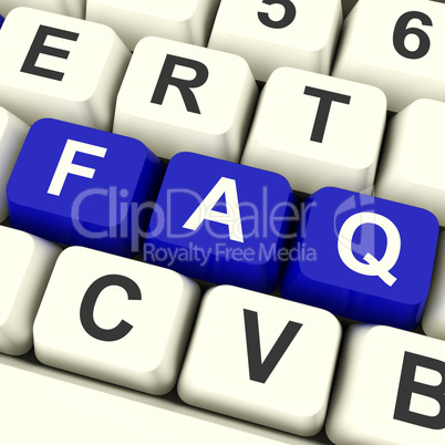 FAQ Computer Keys In Blue Showing Information