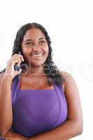 happy african woman speaking at her telephone (isolated on white