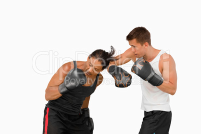 Side view of two fighting boxers