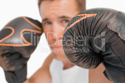 Close up of boxer with gloves on