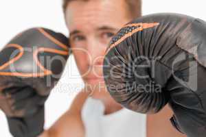 Close up of boxer with gloves on