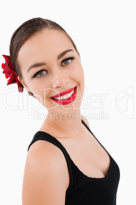 Side view of beautiful smiling woman