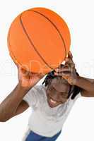 High angle view of smiling basketball player