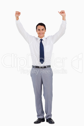 Businessman raising his arms Businessman raising his arms
