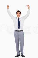 Businessman raising his arms