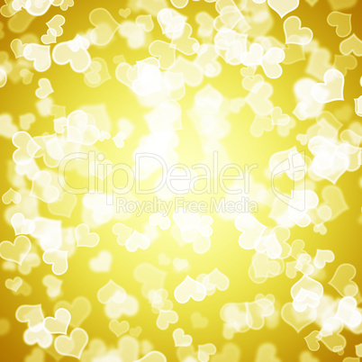 Yellow Hearts Bokeh Background Showing Love Romance And Valentin