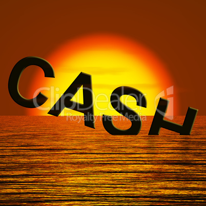 Cash Sinking And Sunset Showing Depression Recession And Economi