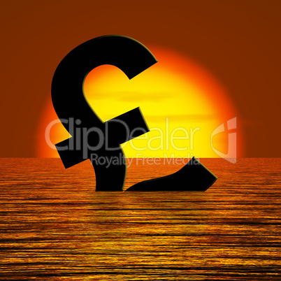 Pound symbol Sinking And Sunset Showing Depression Recession And
