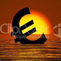 Euro Symbol Sinking And Sunset Showing Depression Recession And