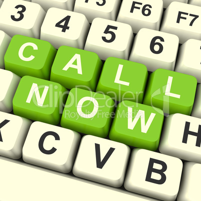 Call Now Computer Keys In Green For Helpdesk Or Assistance