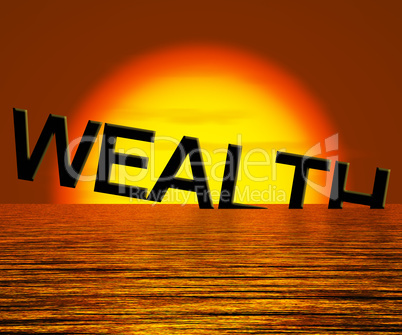 Wealth Word Sinking And Sunset Showing Depression Recession And