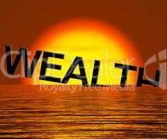 Wealth Word Sinking And Sunset Showing Depression Recession And