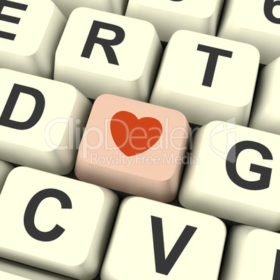 Heart Icon On Pink Computer Key Showing Love And Romance For Val