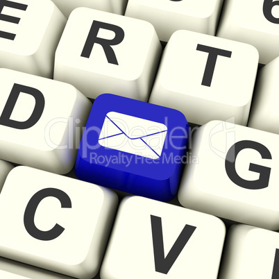 Envelope Computer Key In Blue For Emailing Or Contacting People