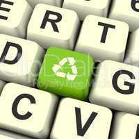 Recycle Icon Green Computer Key Showing Recycling And Eco Friend