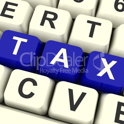 Tax Computer Keys Showing Taxation And Online Payment
