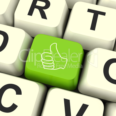 Thumbs Up Computer Key Showing Approval And Being A Fan