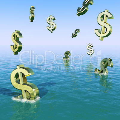 Dollars Falling In The Sea Showing Depression Recession And Econ