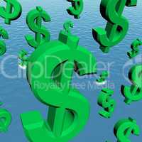 Dollar Symbols Falling In The Ocean Showing Depression Recession