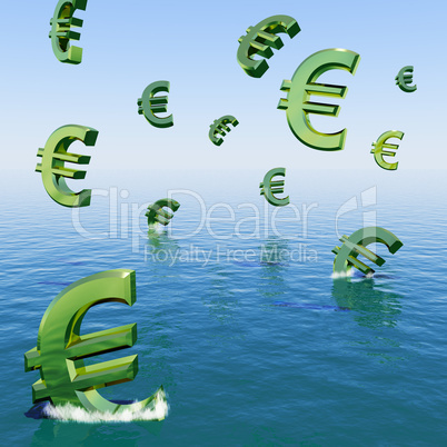 Euros Falling In The Sea Showing Depression Recession And Econom