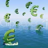 Euros Falling In The Sea Showing Depression Recession And Econom