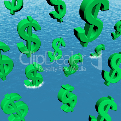 Dollars Falling In The Ocean Showing Depression Recession And Ec