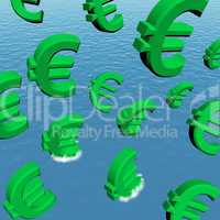 Euros Falling In The Ocean Showing Depression Recession And Econ