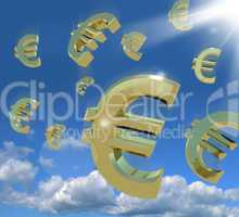 Euro Signs Falling From The Sky As A Sign Of Wealth