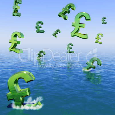 Pounds Falling In The Sea Showing Depression Recession And Econo