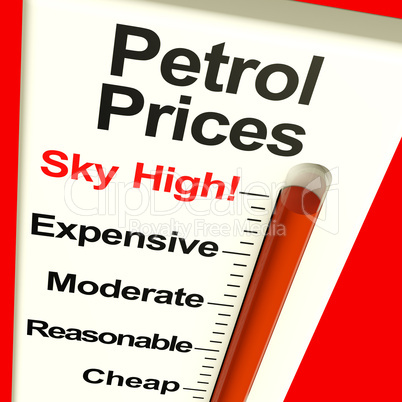 Petrol Prices Sky High Monitor Showing Soaring Fuel Expenses