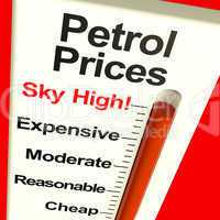 Petrol Prices Sky High Monitor Showing Soaring Fuel Expenses