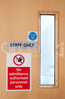 Staff only signs at laboratory