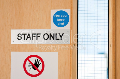 Staff only signs at laboratory