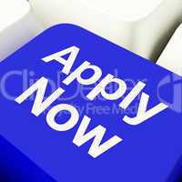 Apply Now Computer Key In Blue For Work Application