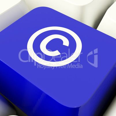 Copyright Computer Key In Blue Showing Patent Or Trademark