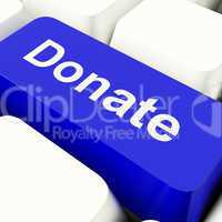 Donate Computer Key In Blue Showing Charity And Fundraising