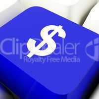 Dollar Symbol Computer Key In Blue Showing Money Or Investment