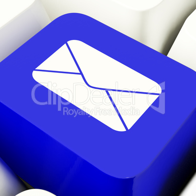 Envelope Computer Key In Blue For Emailing Or Contacting