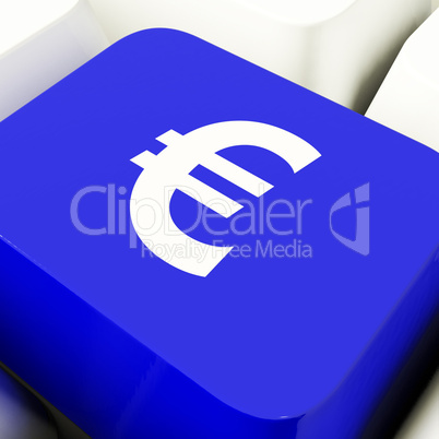 Euro Symbol Computer Key In Blue Showing Money And Investment