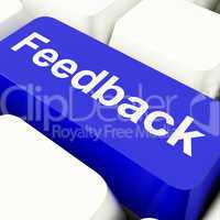 Feedback Computer Key In Blue Showing Opinions And Surveys