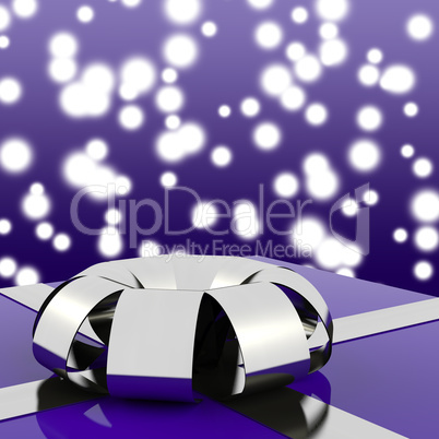 Blue Giftbox With Silver Ribbon And Sparkling Background